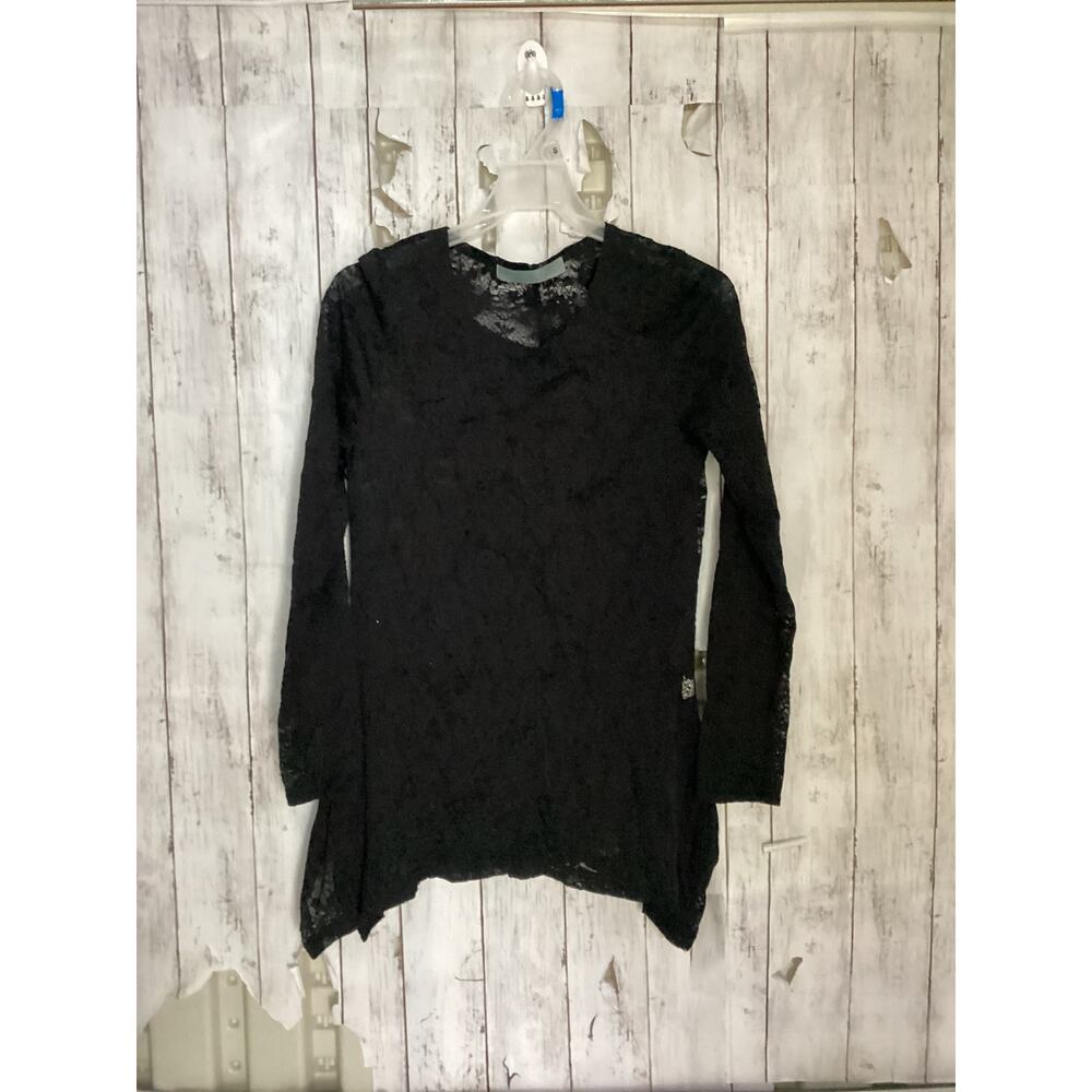 O2 Collection Women's Floral Lace Long Sleeve Tunic Top in Black Size Medium